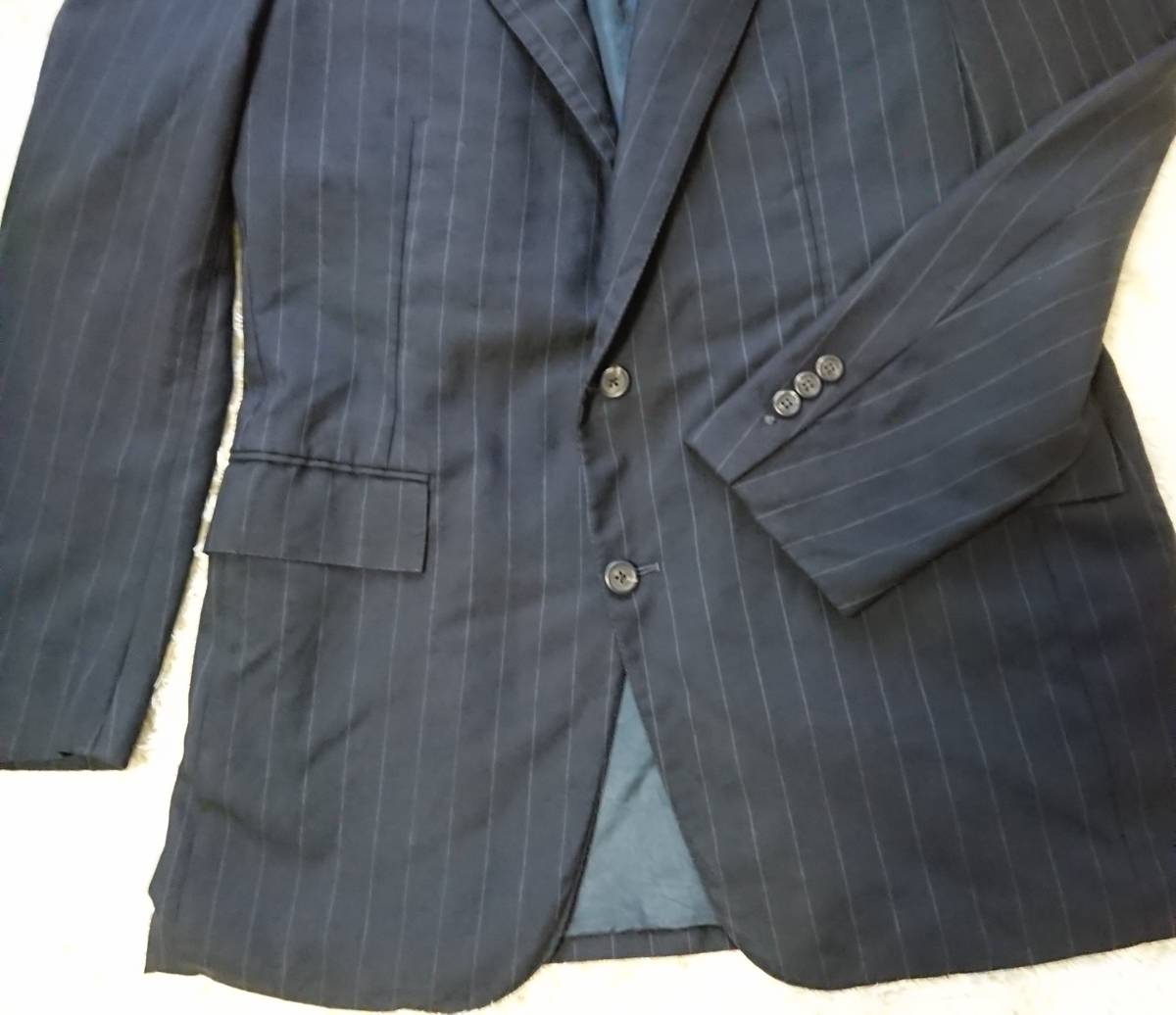 ポロバイラルフローレン 薫るヴィンテージ Polo by Ralph Lauren テーラードジャケット ストライプ ネイビー ウール L相当 米国製_画像8