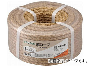 トラスコ中山/TRUSCO 麻ロープ 3つ打 線径6mm×長さ30m R630A(5113334) JAN：4989999192988_画像1