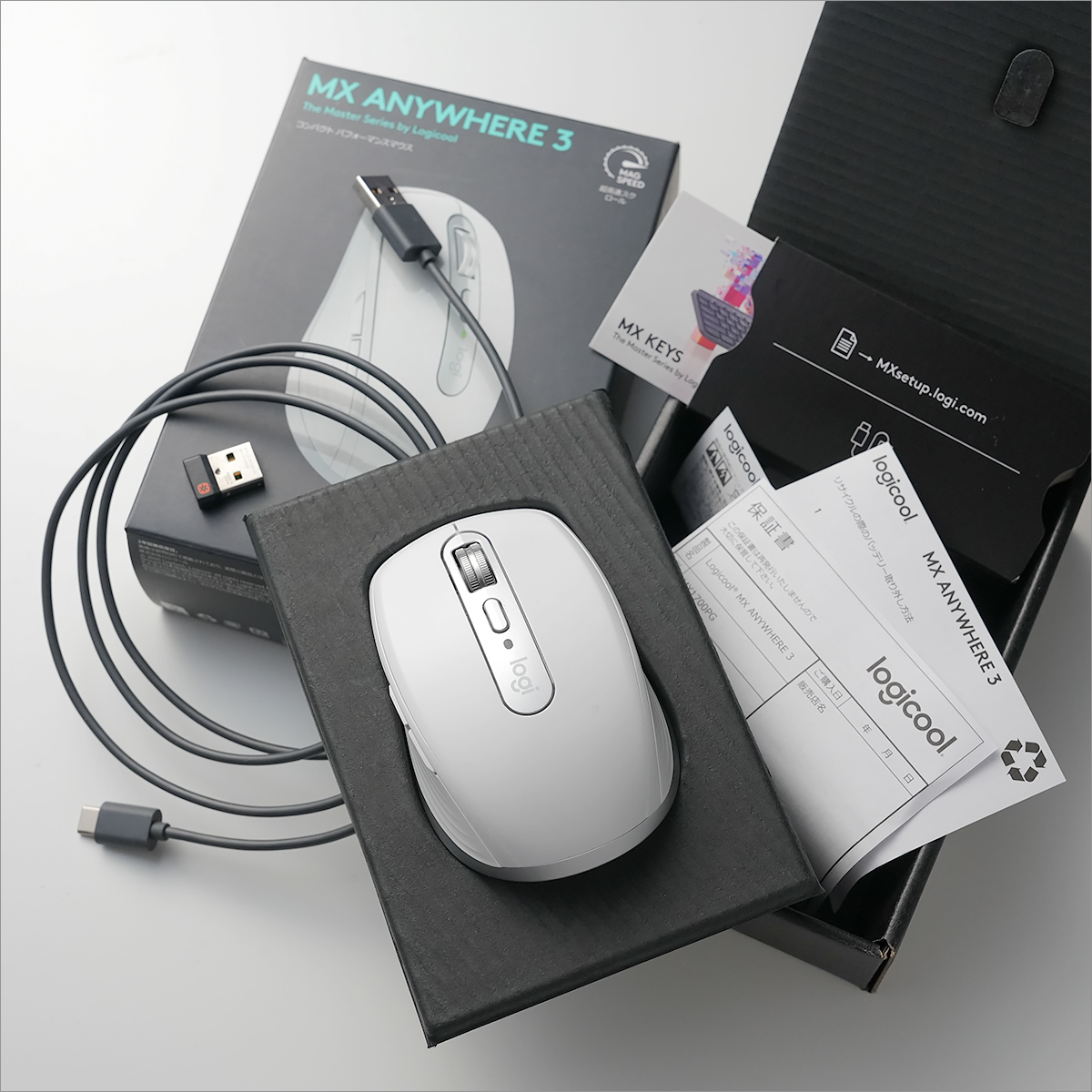 【ジャンク品】Logicool ロジクール MX ANYWHERE 3 MX1700PG Bluetooth ワイヤレスマウス  ペイルグレー【左クリック動作不良】