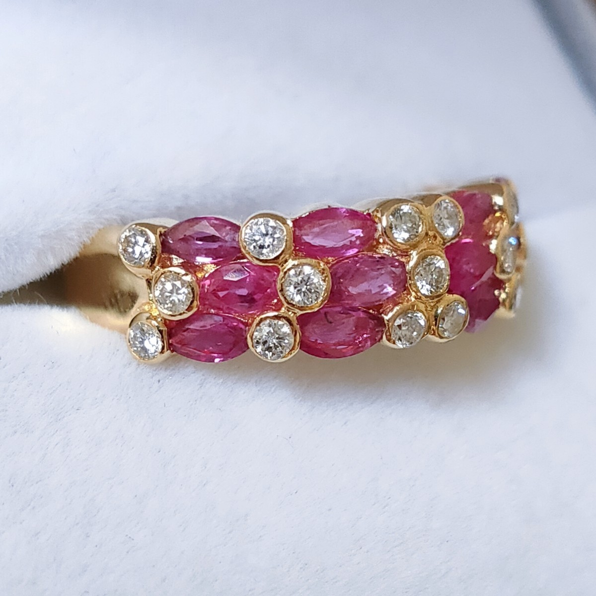 ダイヤモンド×ルビー リング K18YG 1.07ct 0.27ct 5.3g