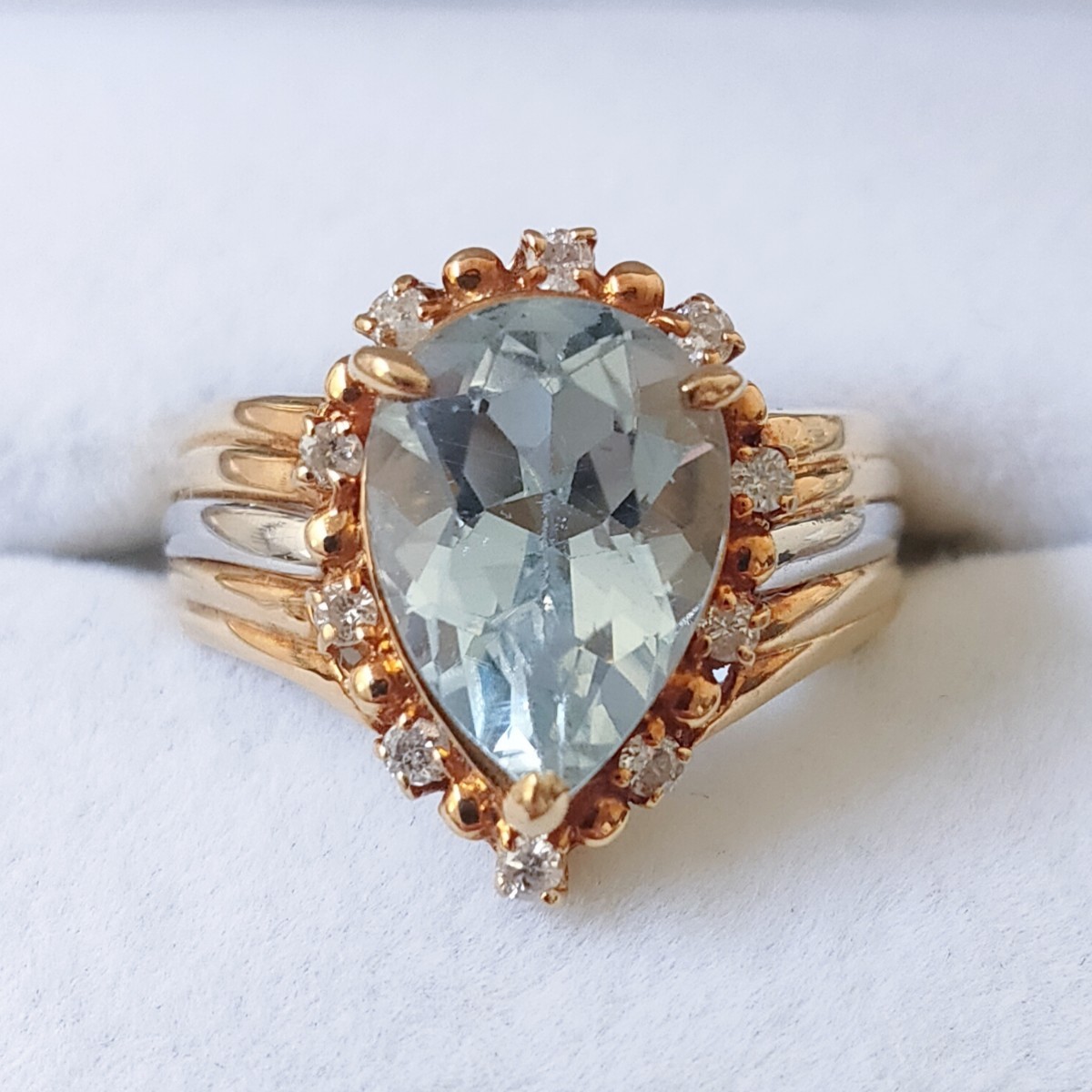 品質のいい ダイヤモンド×ブルートパーズ？ リング K18YG Pt900 0.13ct