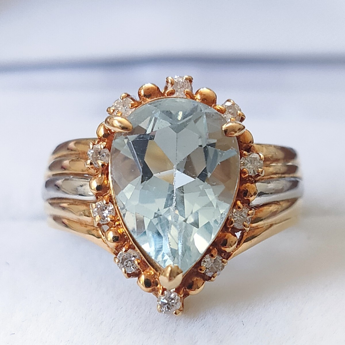 品質のいい ダイヤモンド×ブルートパーズ？ リング K18YG Pt900 0.13ct