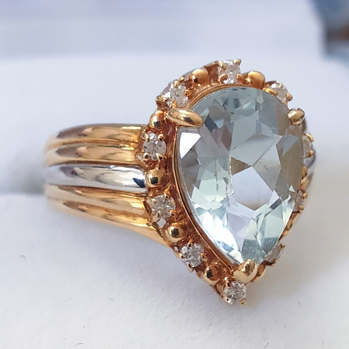 品質のいい ダイヤモンド×ブルートパーズ？ リング K18YG Pt900 0.13ct