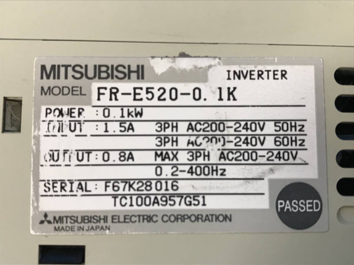 [CK16008] MITSUBISHI三菱 FR-E520-0.1K F67K28 インバータ 現状渡し_画像8