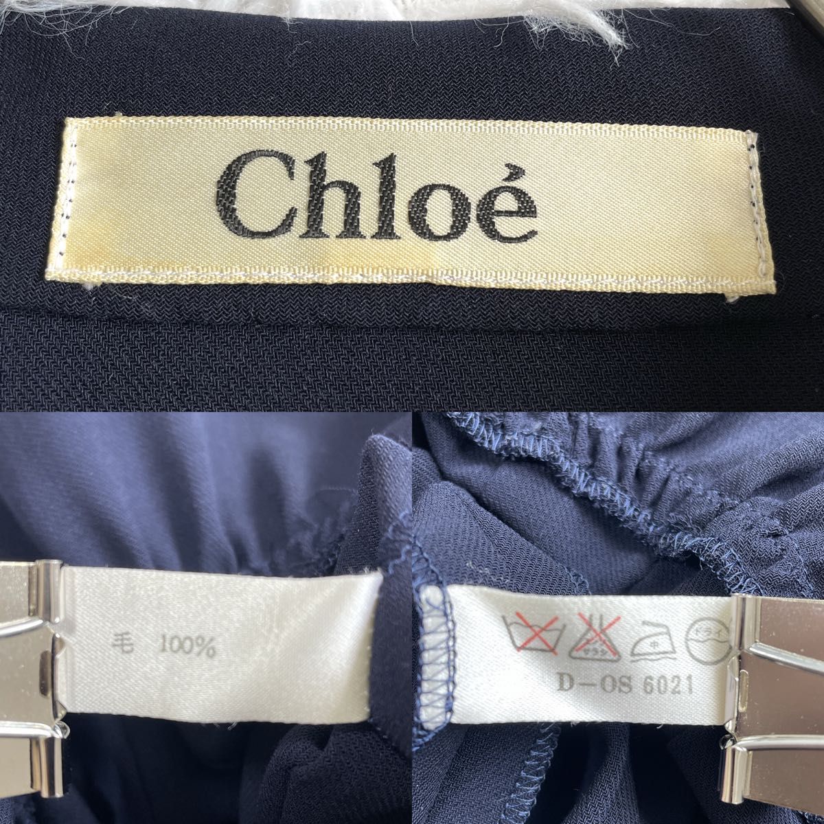 美品 Chloe クロエ セットアップ フォーマル ワンピース ネイビー 40 プリーツ
