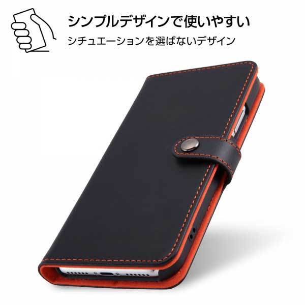 iPhone X 手帳型ケース ブラック オレンジ カバー スナップボタン レザー スタンド カードポケット シンプル イングレム RT-P16LBC1-B_画像2