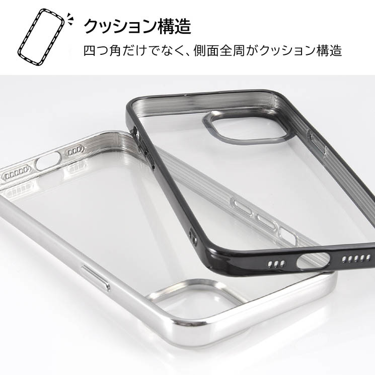 iPhone 14 13 クリア スマホ ケース カバー メタリック フレーム ラベンダー 透明 耐衝撃 頑丈 丈夫 ストラップホール_画像4