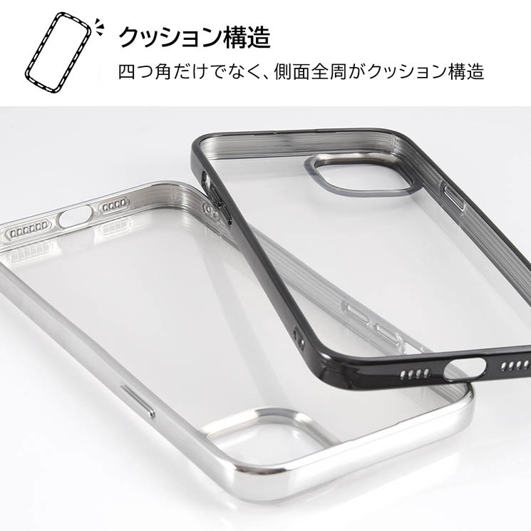 iPhone 14Plus クリア スマホ ケース カバー メタリック フレーム ピンク ゴールド 透明 耐衝撃 頑丈 ストラップホール_画像4