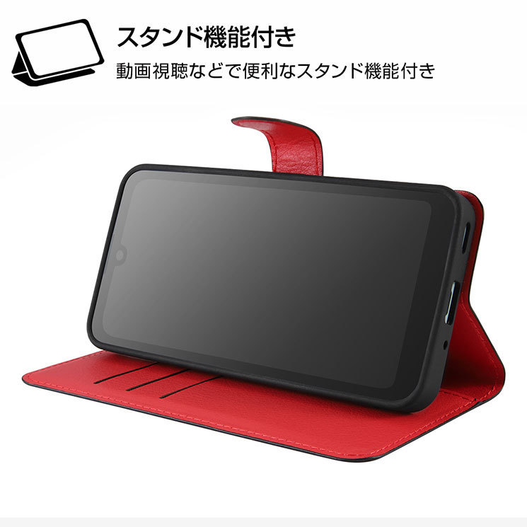 AQUOS wish2 AQUOS wish ケース ブラック レッド 手帳型 カバー カードポケット 収納 スタンド かわいい おしゃれ オシャレ シンプル_画像5