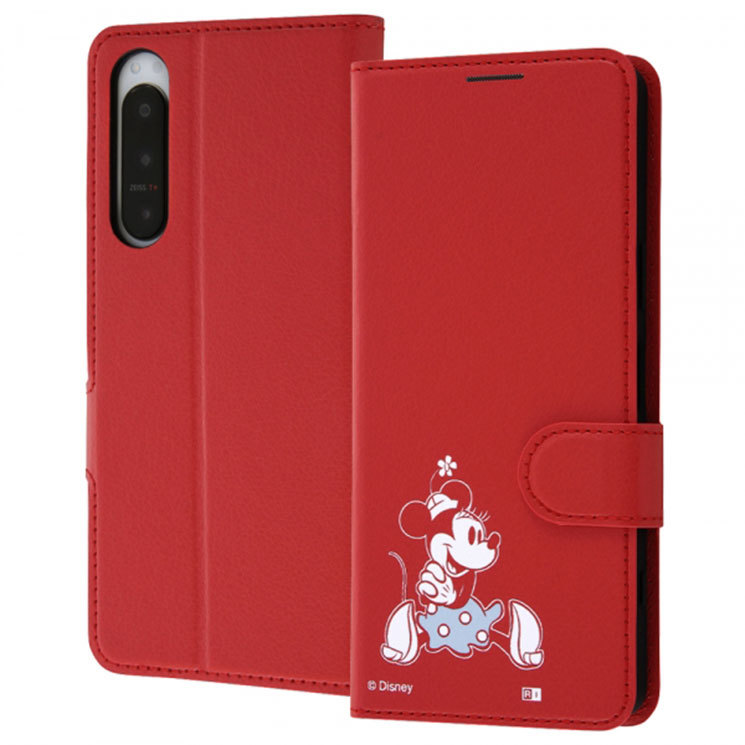 Xperia 5 IV 手帳型 ケース ディズニー ミニー マウス おすわり スマホ カバー レッド カード 収納 ポケット スタンド グッズ_画像1