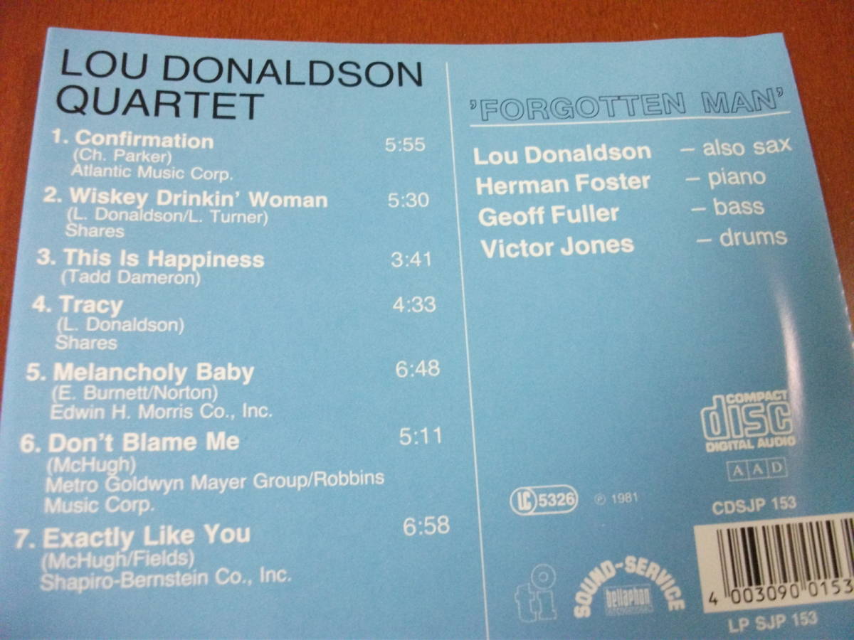 【西独盤 CD】ルー・ドナルドソン + ハーマン・フォスター・トリオ Lou Donaldson / Forgotten Man (Timeless 1981) _画像2
