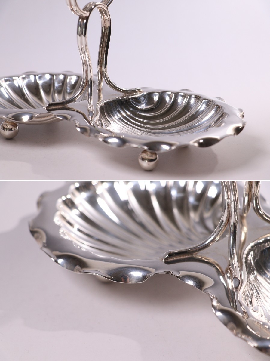 CD91 Britain antique silver plate shell type twin tray glass case Afternoon Tea vessel plate silver made sv silver tableware London England 