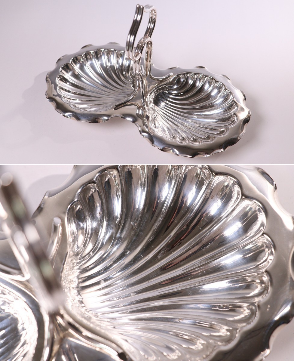 CD91 Britain antique silver plate shell type twin tray glass case Afternoon Tea vessel plate silver made sv silver tableware London England 