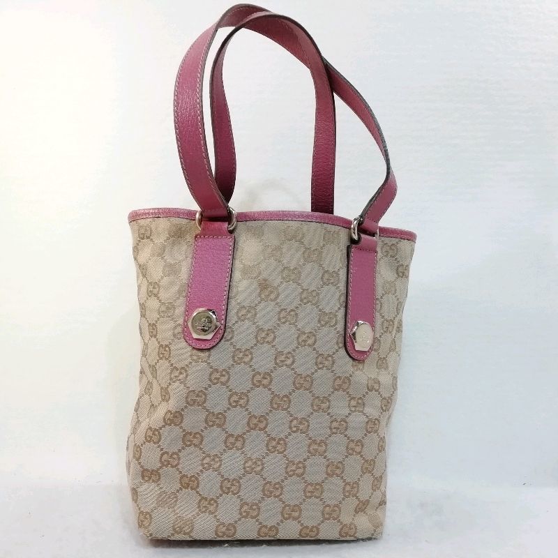 【中古】GUCCI グッチ GGキャンバス トートバッグ 153361.203998 キャンバス×レザー ベージュ×ピンク