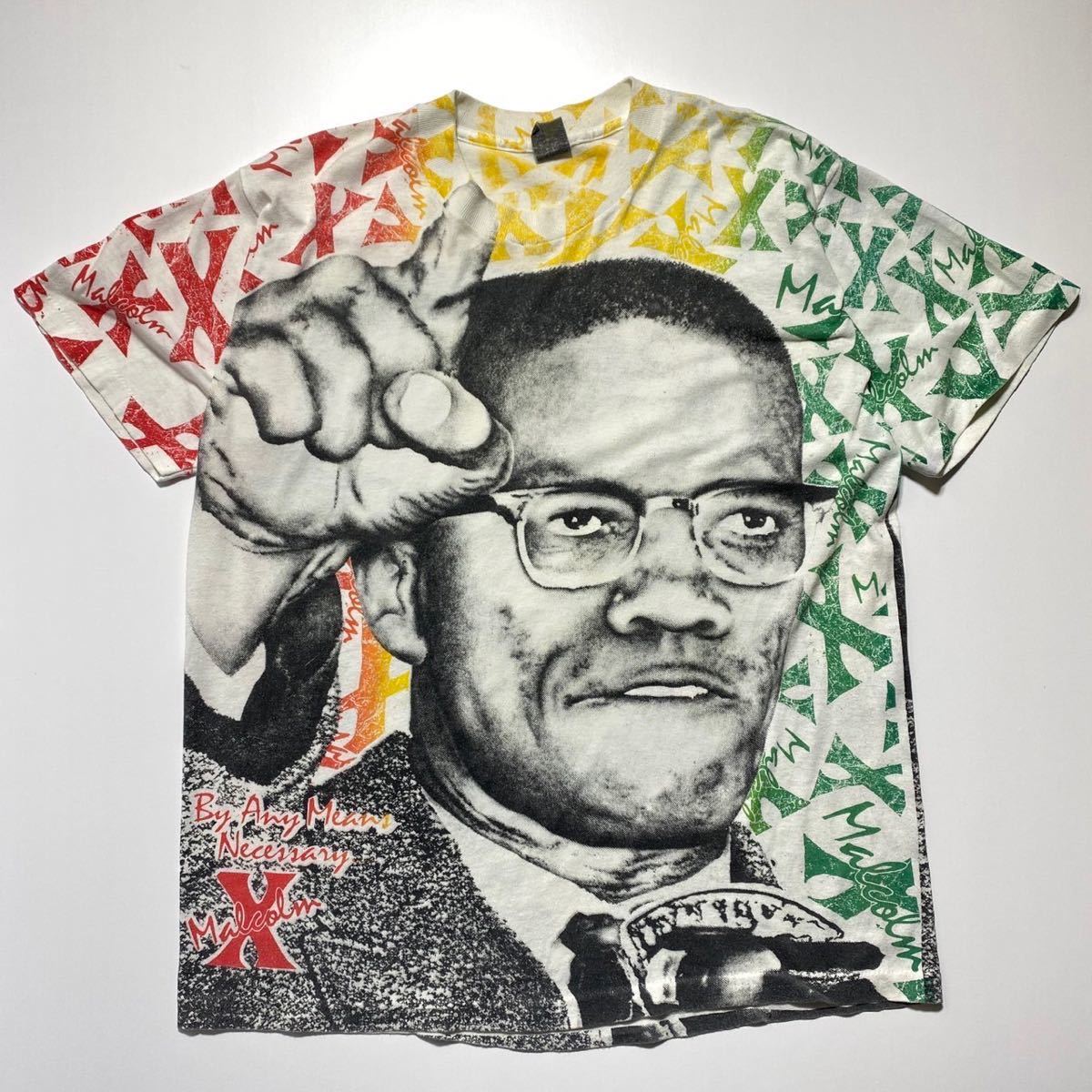 【XXL】90s Vintage Malcolm X Print Tee 90年代 ヴィンテージ マルコム リトル X プリント Tシャツ 総柄 半袖Tシャツ G1703