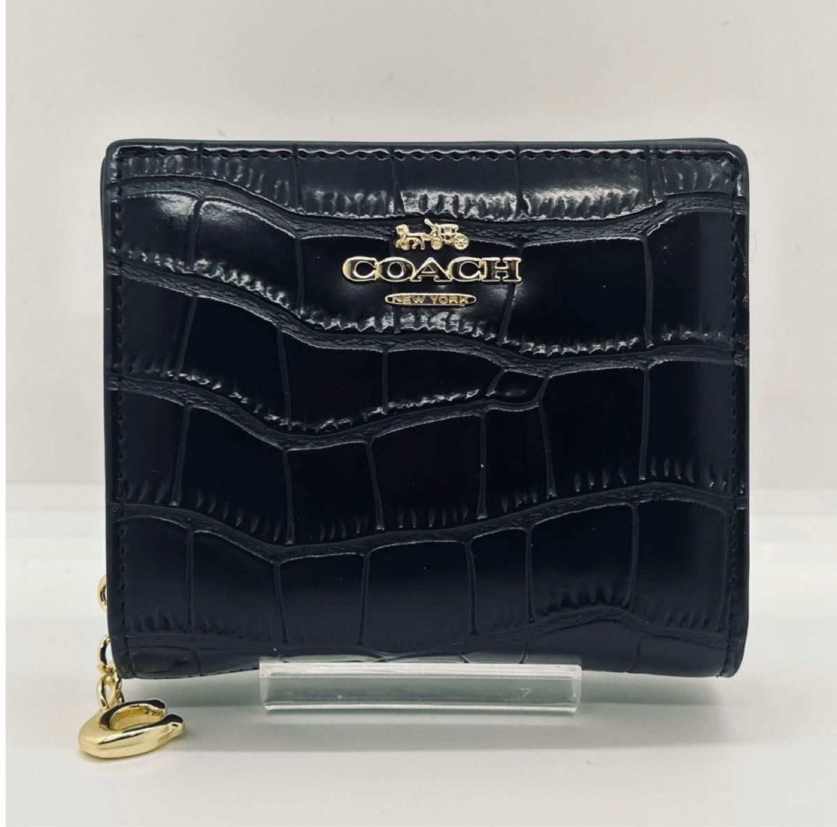 新品未使用品 COACH コーチ 財布 クロコ型押し ブラック 黒 折財布 