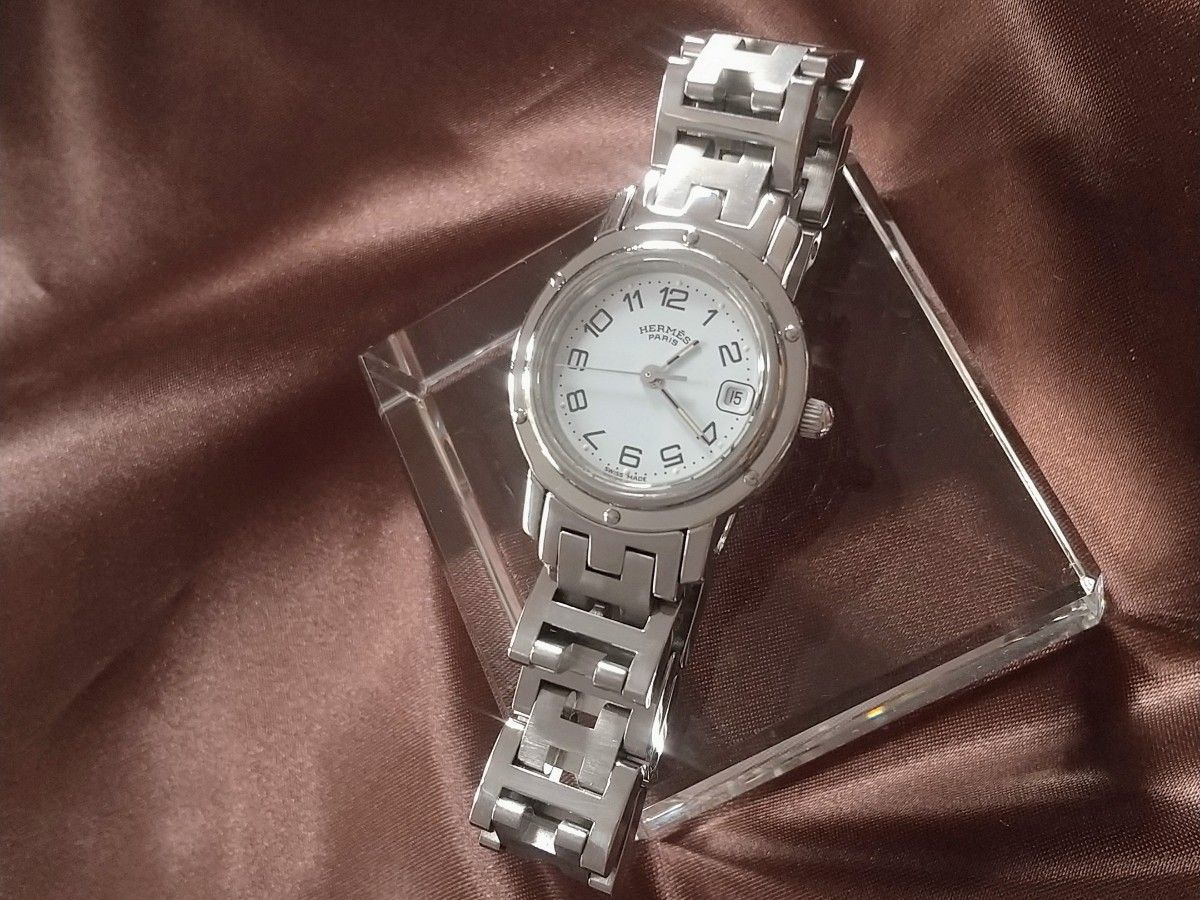 ◆綺麗　エルメス　片開きバックル　クリッパー　白　3針　レディース 腕時計　着物　美品 3