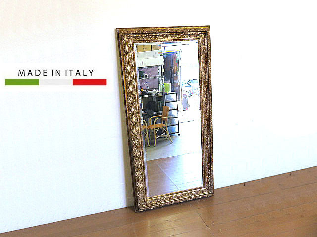イタリア 最高級 ゴールドフレーム大型ウォールミラー 200cm×100cm 縦横兼用 姿見/ミラー/ドレッサー/金彩フレーム/彫刻 ★ドマン★ ITALY 鏡 ミラー