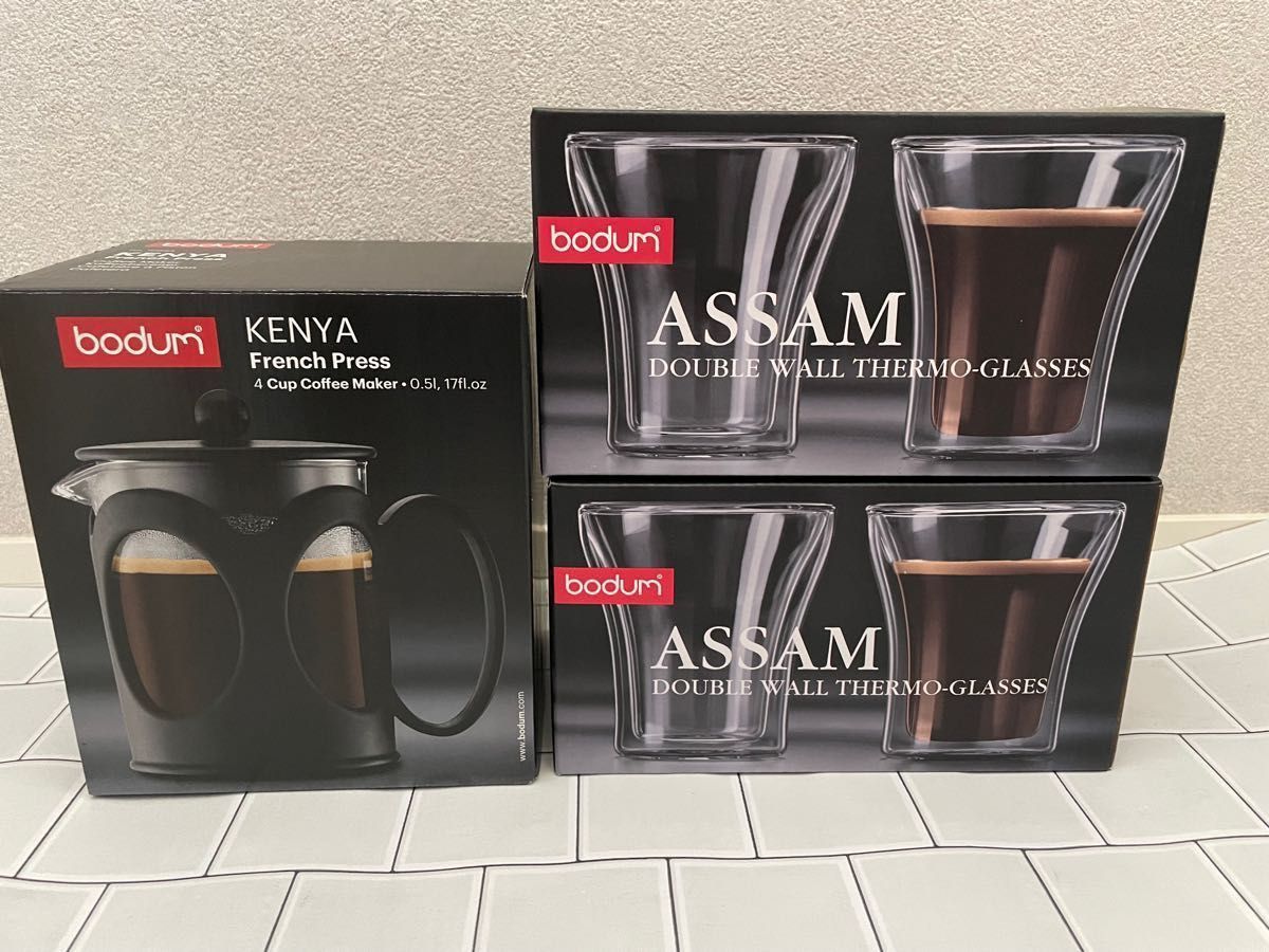 ボダム フレンチプレスコーヒーメーカー 500ml bodum ダブルウォールグラス アッサム 200ml 4個セット ASSAM