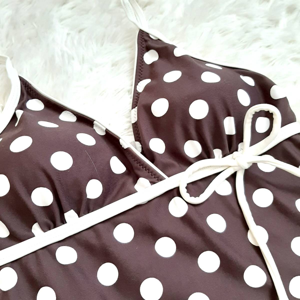  anonymity delivery * dot pattern tankini bikini swimsuit white Brown 9M P