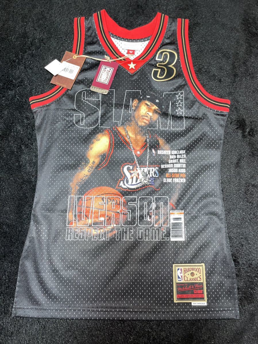 即決 送料無料 新品同様タグ付き NBA フィラデルフィア 76ers SIXERS シクサーズ アイバーソン ユニフォーム Mitchell&Ness SLAM 刺繍 黒