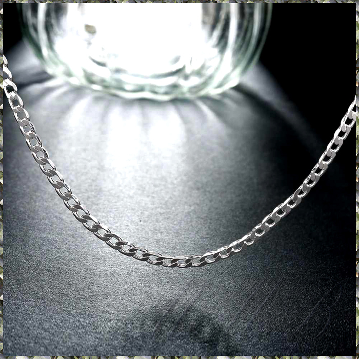 [NECKLACE] 925 Sterling Silver Plated 6面 カット 喜平チェーン スリム フラット シルバー ネックレス 3.5ｘ700mm (8.5g) 【送料無料】_画像1