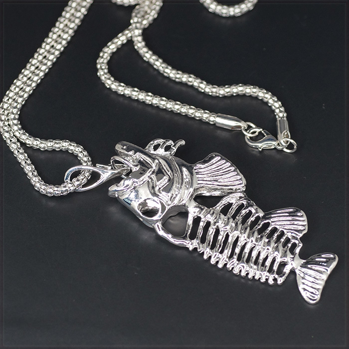 [PENDANT NECKLACE] Fish Bone Fishing Hook 釣り針 ブラックバス ボーン 魚 骨 デザイン ペンダント ネックレスの画像3