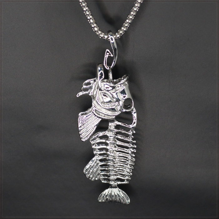 [PENDANT NECKLACE] Fish Bone Fishing Hook 釣り針 ブラックバス ボーン 魚 骨 デザイン ペンダント ネックレスの画像1