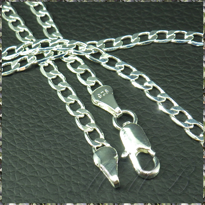[NECKLACE] 925 Sterling Silver Plated 6面 カット 喜平チェーン スリム フラット シルバー ネックレス 3.5ｘ450mm (5.5g)_画像3