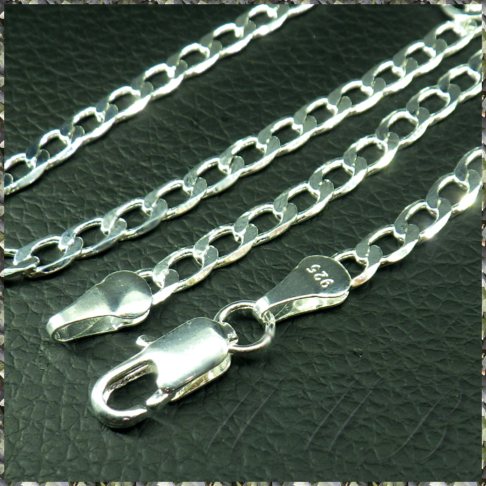 [NECKLACE] 925 Sterling Silver Plated 6面 カット 喜平チェーン スリム フラット シルバー ネックレス 3.5ｘ450mm (5.5g)_画像9