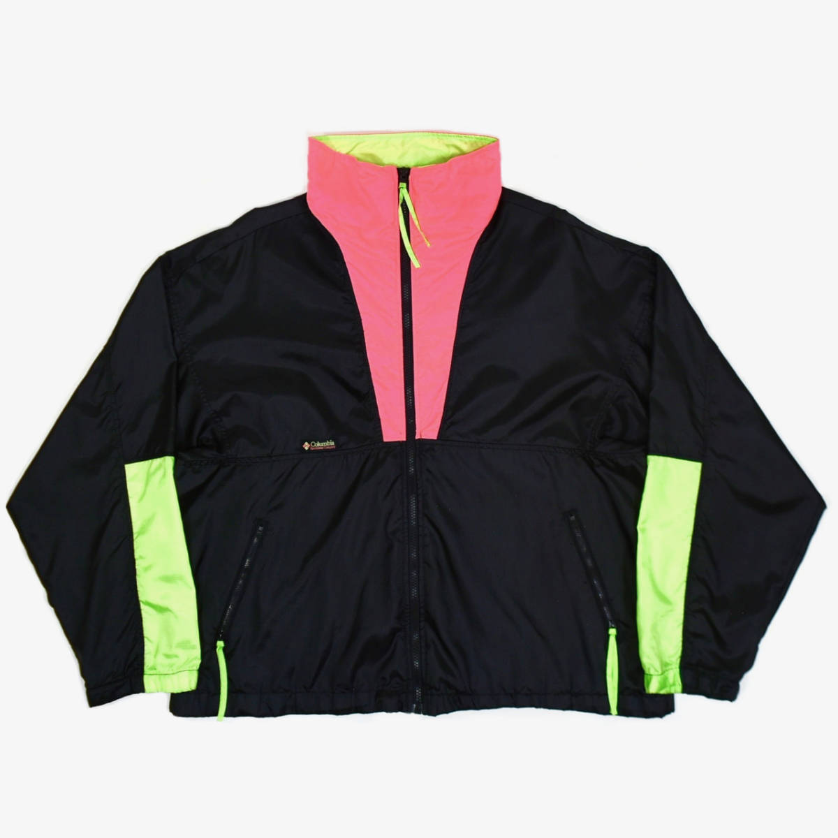 1990s COLUMBIA Nylon jacket L Black オールドコロンビア ナイロンジャケット ブラック 黒 紺タグ 蛍光 アウトドア