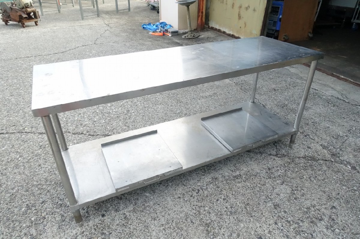 静岡県発 175*60*80cm ステンレス スライド台付 炊飯器台 作業台 中古 厨房 業務用 1750 1800 600 調理台 ワークテーブル