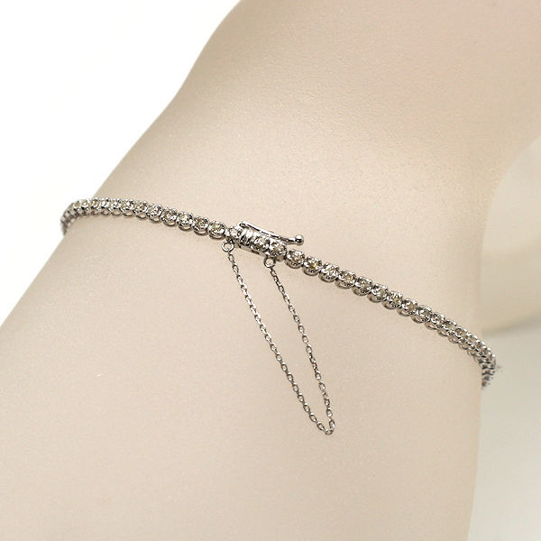 K18WG テニスブレスレット 約17cm ダイヤモンド 1.00ct 約4.3g 18金