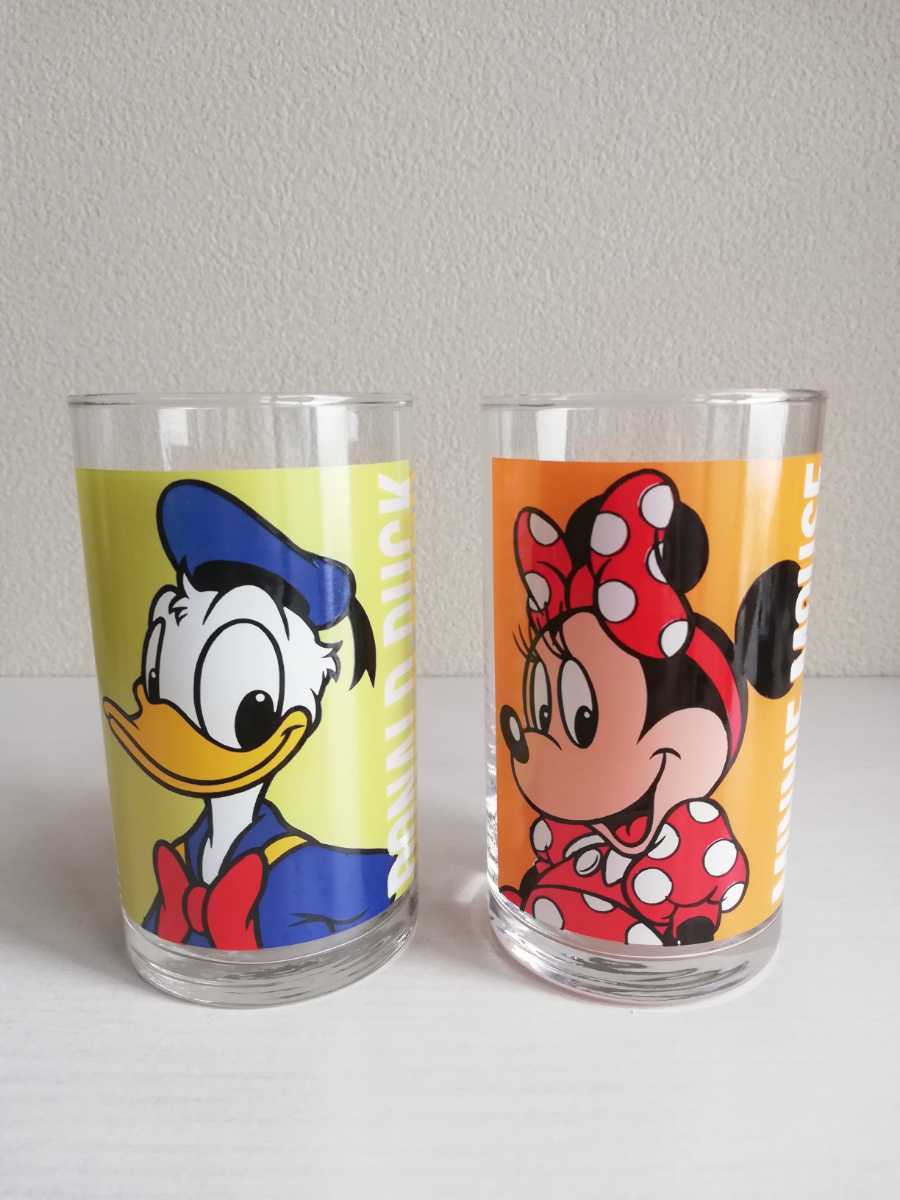 未使用 ビンテージ ディズニー ガラスコップ 2個 ペア ミニーマウス ドナルドダック デッドストック 廃番 ミッキー&フレンズ グラス レトロの画像1