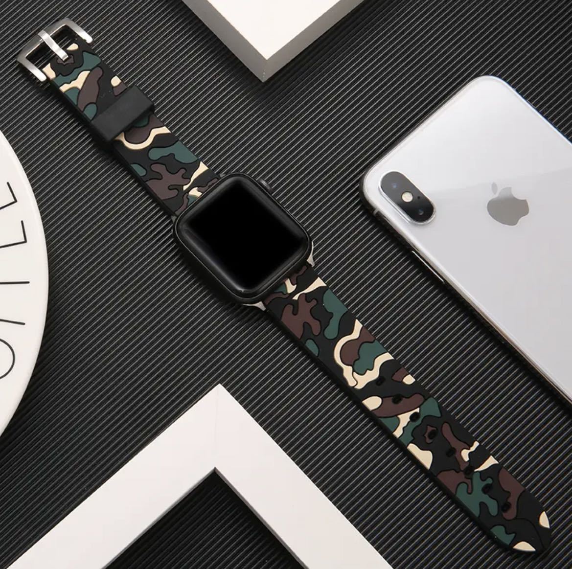 アップルウォッチ Apple watch 用 腕時計バンド 迷彩 カモフラ 49mm用 シリーズ8 7 6 5 4 迷彩イエロー_画像1