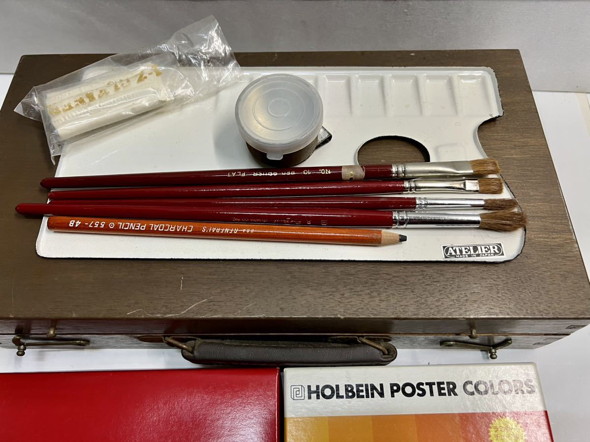 ◆HOLBEIN ホルベイン 絵具 12色＋6色 木製画箱 筆、パレット 他セット◆_画像5