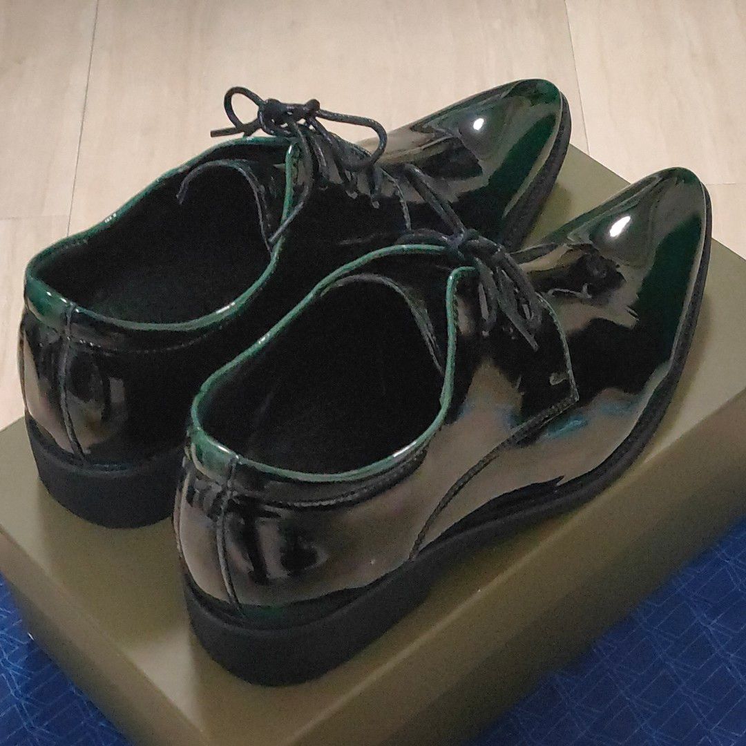 緑 エナメル ドレスシューズ 革靴 グリーン サイズ28.0