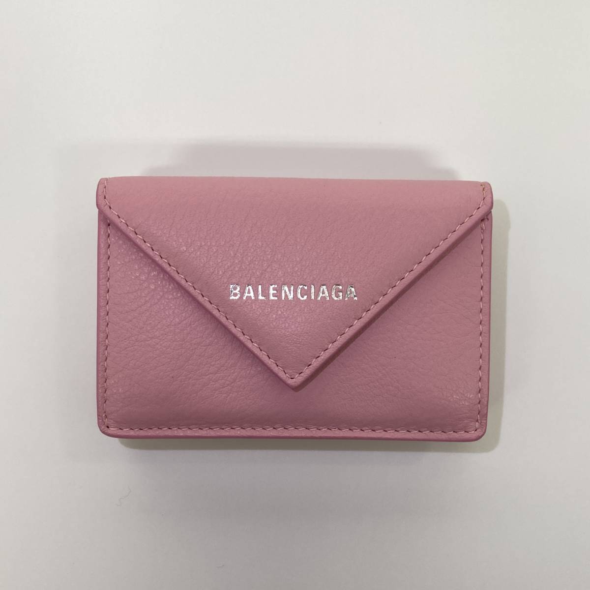 BALENCIAGA paper Mini wallet three folding purse 391446 pink 5616 leather Balenciaga compact small 2100035