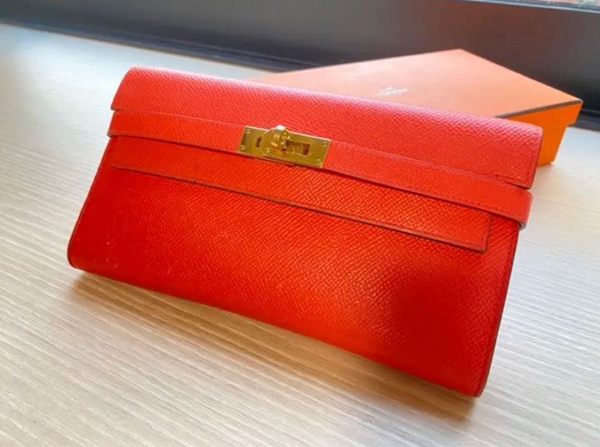 HERMES エルメス ケリーウォレット ローズジャイプール 長財布 金金具　ゴールド金具　