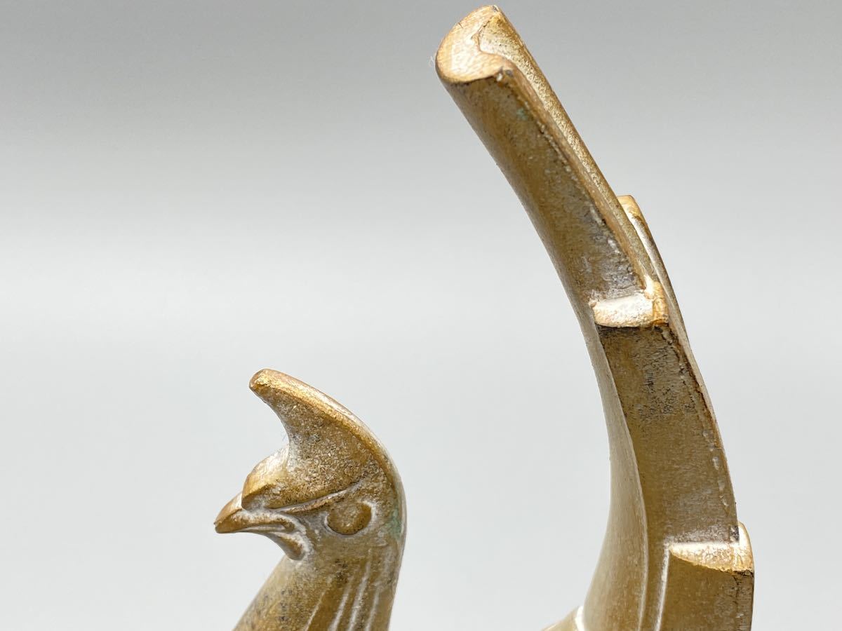 未使用品!日展彫刻家三枝惣太郎作鉄製鳥置物高さ約21cm 名札・樹脂製