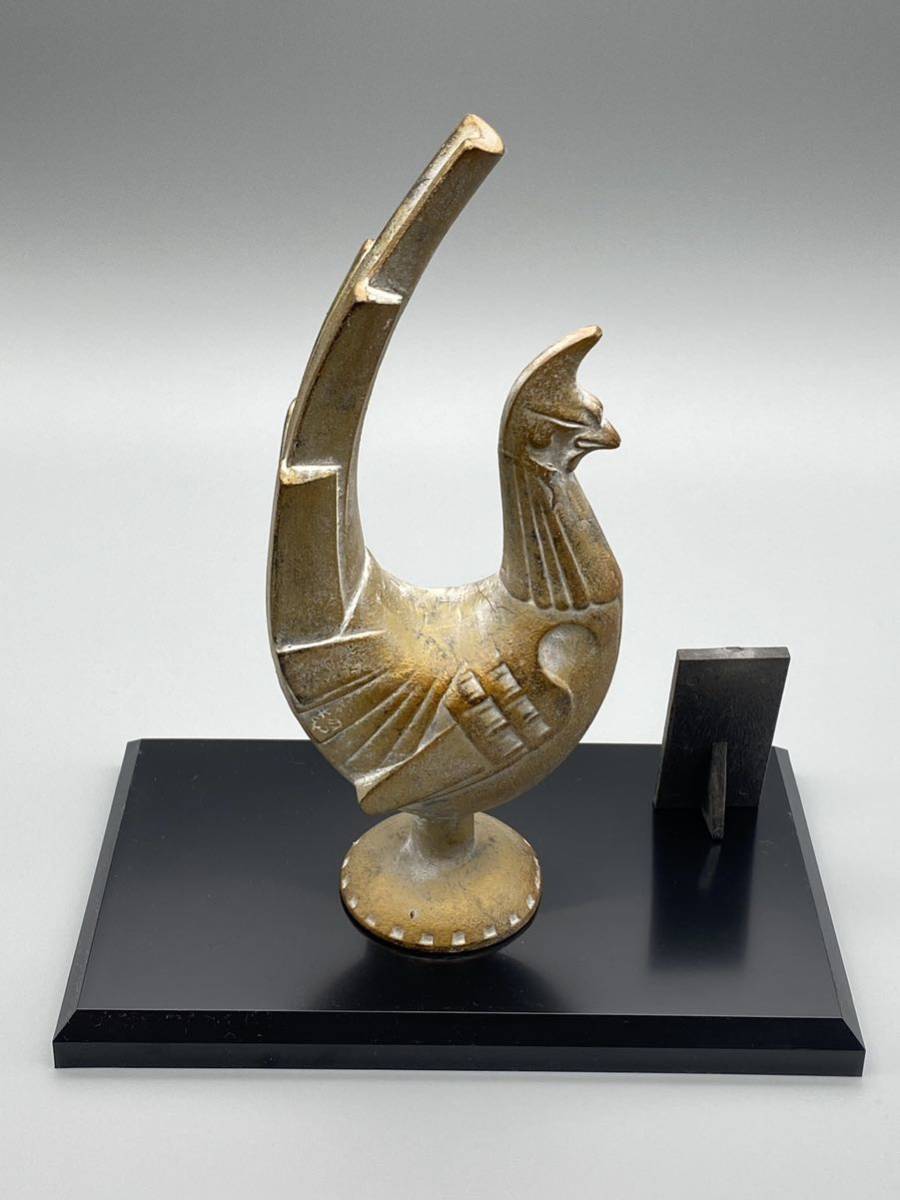 未使用品!日展彫刻家三枝惣太郎作鉄製鳥置物高さ約21cm 名札・樹脂製