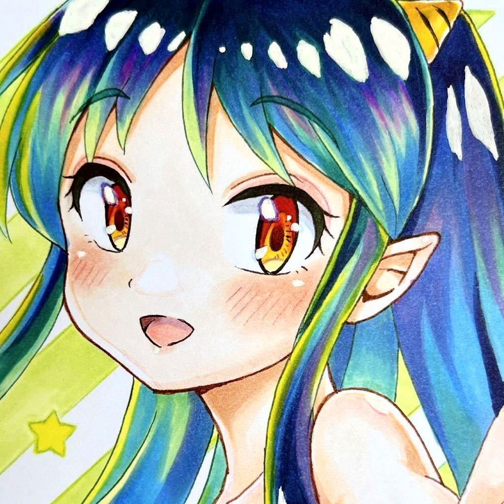 同人手描きイラスト☆ラムちゃん【うる星やつら】中色紙