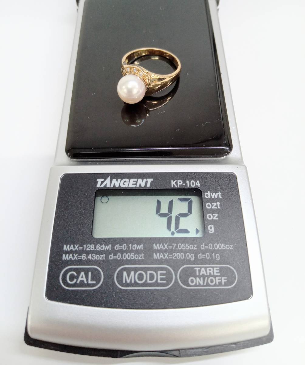 K18 ダイヤ 0.07ct 12号 パール リング