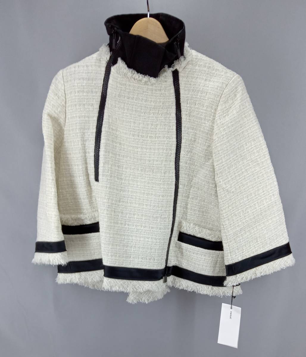 ★ sacai サカイ 22-05983 white tweed ツイード ジャケット サイズ1 S ホワイト 冬_画像1