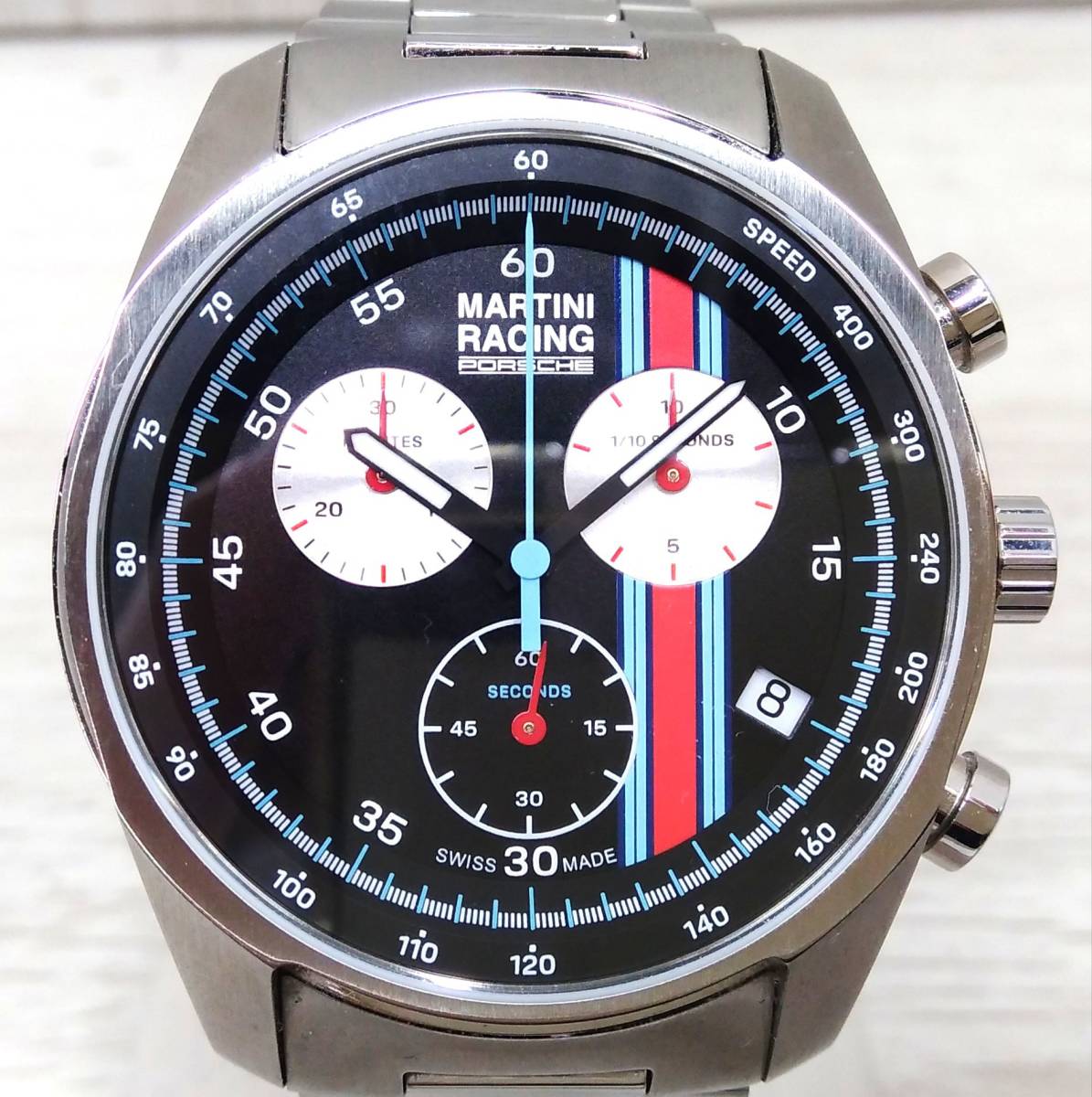 Porsche Watch ポルシェ デザイン スポーツ クロノグラフ マルティニ レーシング ブラック / スチール クォーツ 腕時計 箱・取説あり