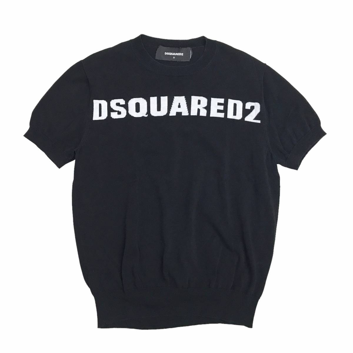 DSQUARED2 ディースクエアード ニット 半袖 S71HA0902 ロゴ 刺繍 ブラック イタリア製 サイズS 店舗受取可_画像1