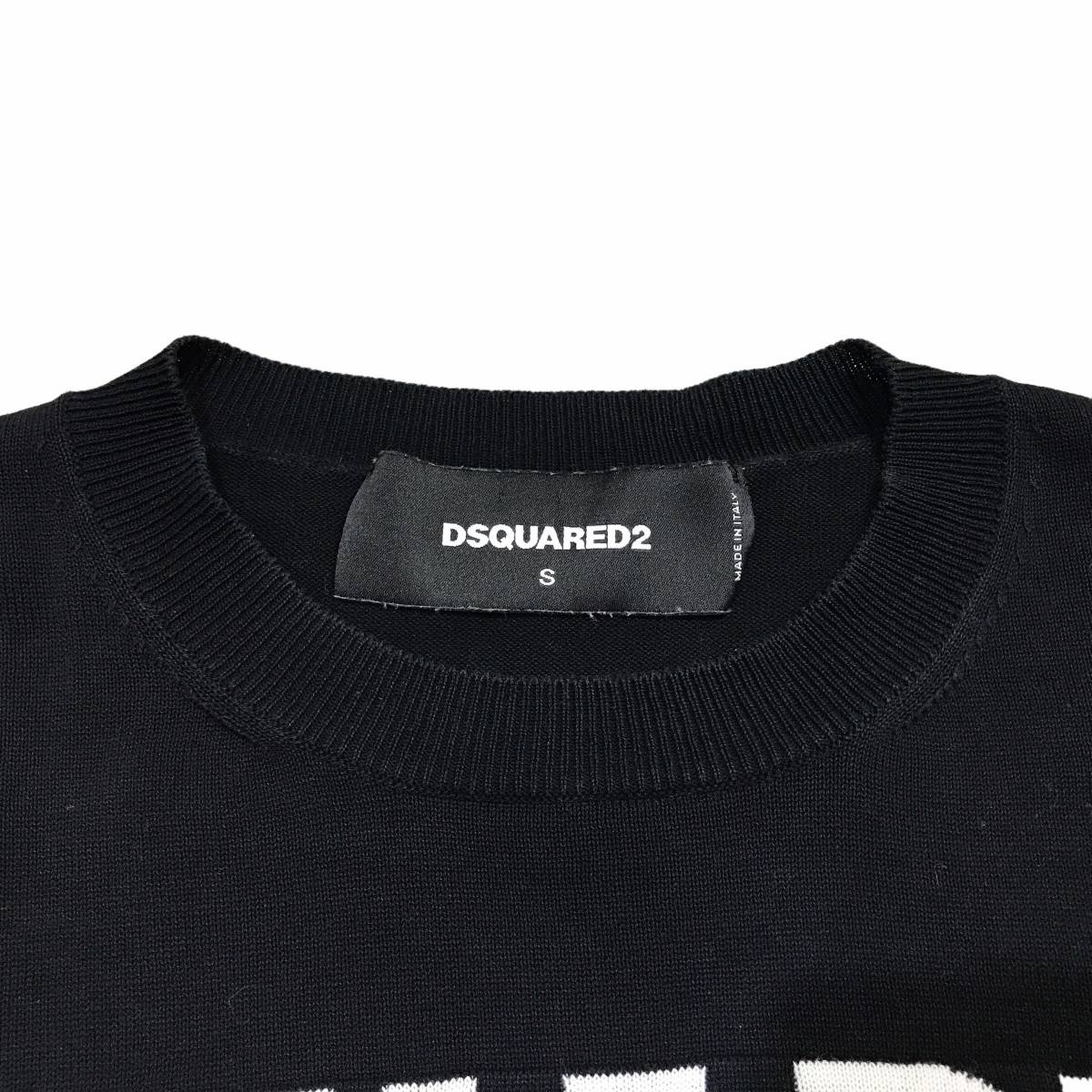 DSQUARED2 ディースクエアード ニット 半袖 S71HA0902 ロゴ 刺繍 ブラック イタリア製 サイズS 店舗受取可_画像3