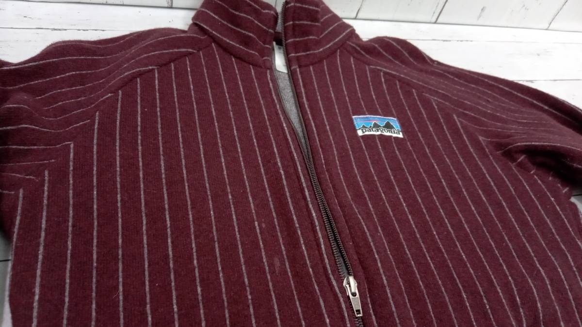 Patagonia パタゴニア QUILT AGAIN JACKET キルトアゲインジャケット 20301F9 ストライプ フルジップ フリース メンズ size S バーガンディ_画像4