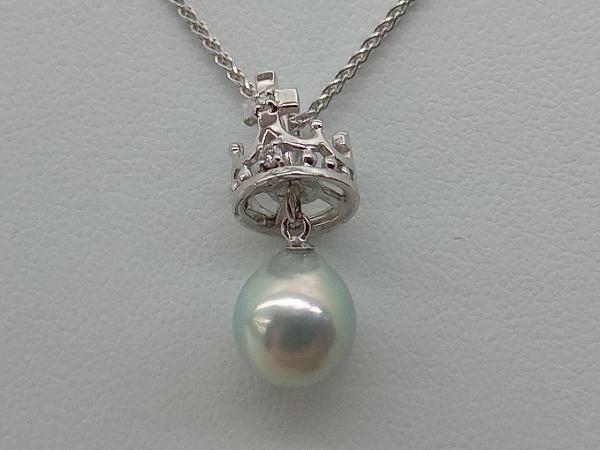 K18WG】真珠 パール ダイヤモンド 0.03ct 45cm 5.4g ネックレス 王冠