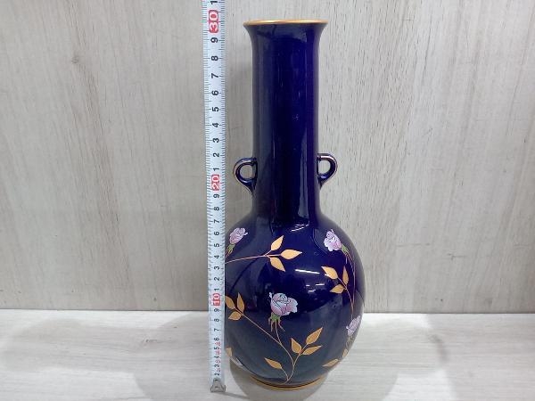 香蘭社 花瓶 つぼ 瑠璃色 使用感あり バラの画像2
